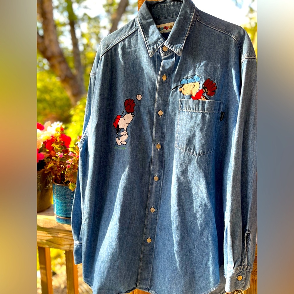 Vintage Snoopy & Charlie Brown Denim Shirt w Appliqués Too Cute Guetta Brothers